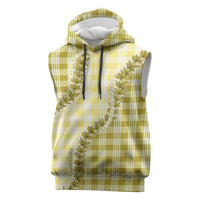 Yellow Hawaii Palaka Sleeveless Hoodie Hawaiian Pikake Lei LT05 Yellow - Polynesian Pride