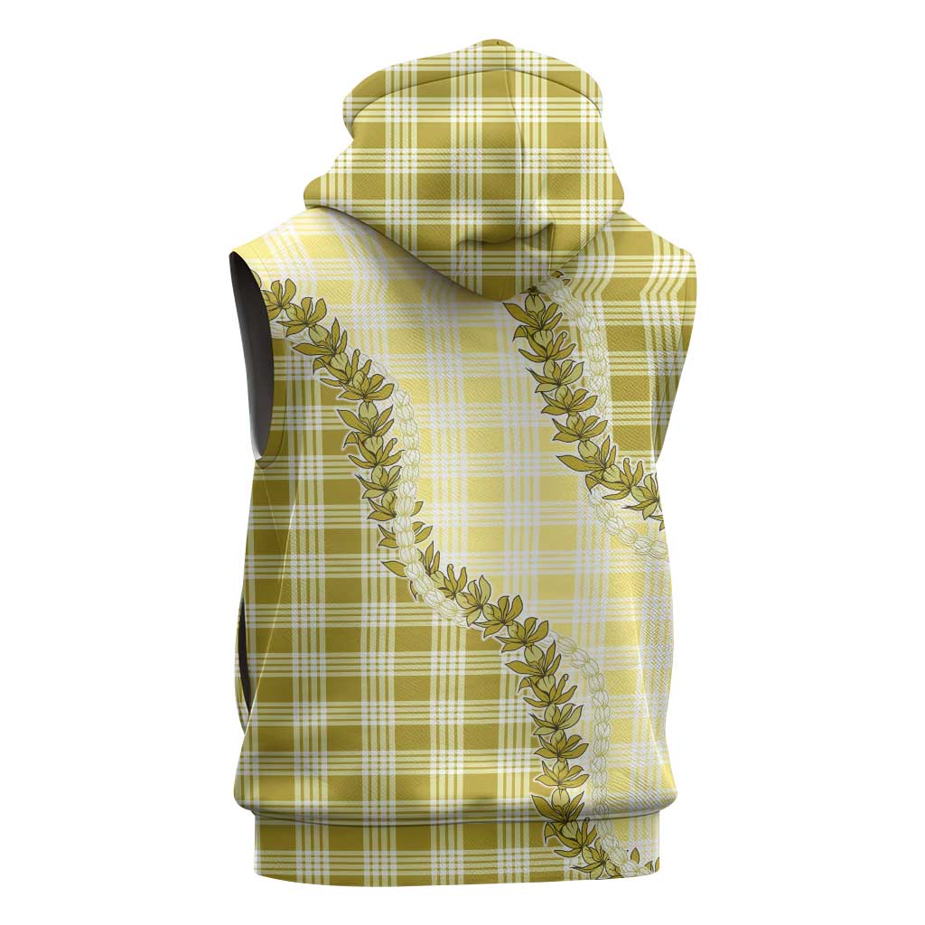 Yellow Hawaii Palaka Sleeveless Hoodie Hawaiian Pikake Lei LT05 - Polynesian Pride