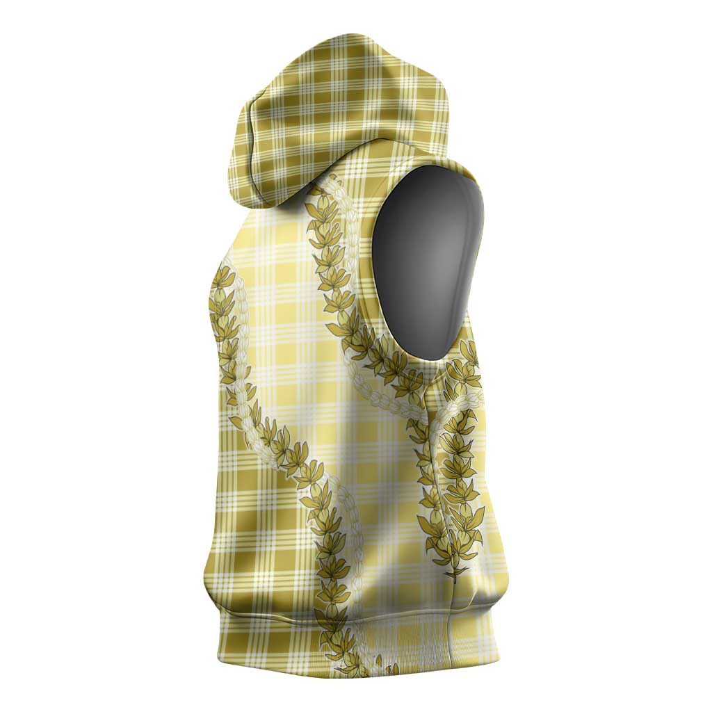 Yellow Hawaii Palaka Sleeveless Hoodie Hawaiian Pikake Lei LT05 - Polynesian Pride