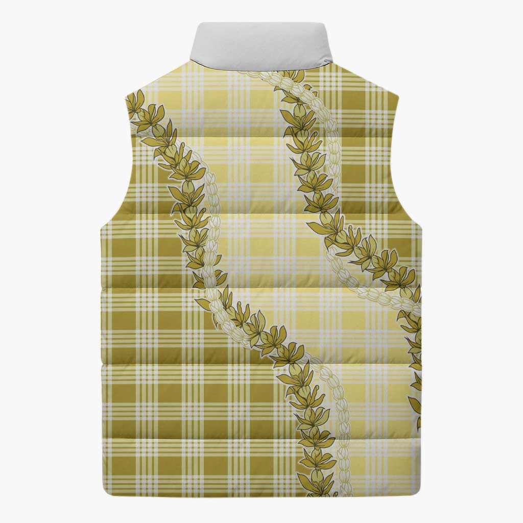 Yellow Hawaii Palaka Sleeveless Puffer Jacket Hawaiian Pikake Lei LT05 - Polynesian Pride