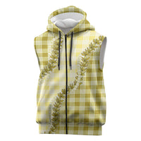 Yellow Hawaii Palaka Sleeveless Zip Hoodie Hawaiian Pikake Lei LT05 Yellow - Polynesian Pride