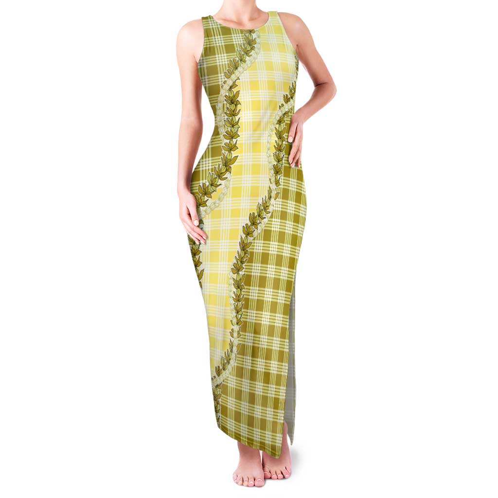 Yellow Hawaii Palaka Tank Maxi Dress Hawaiian Pikake Lei LT05 Women Yellow - Polynesian Pride