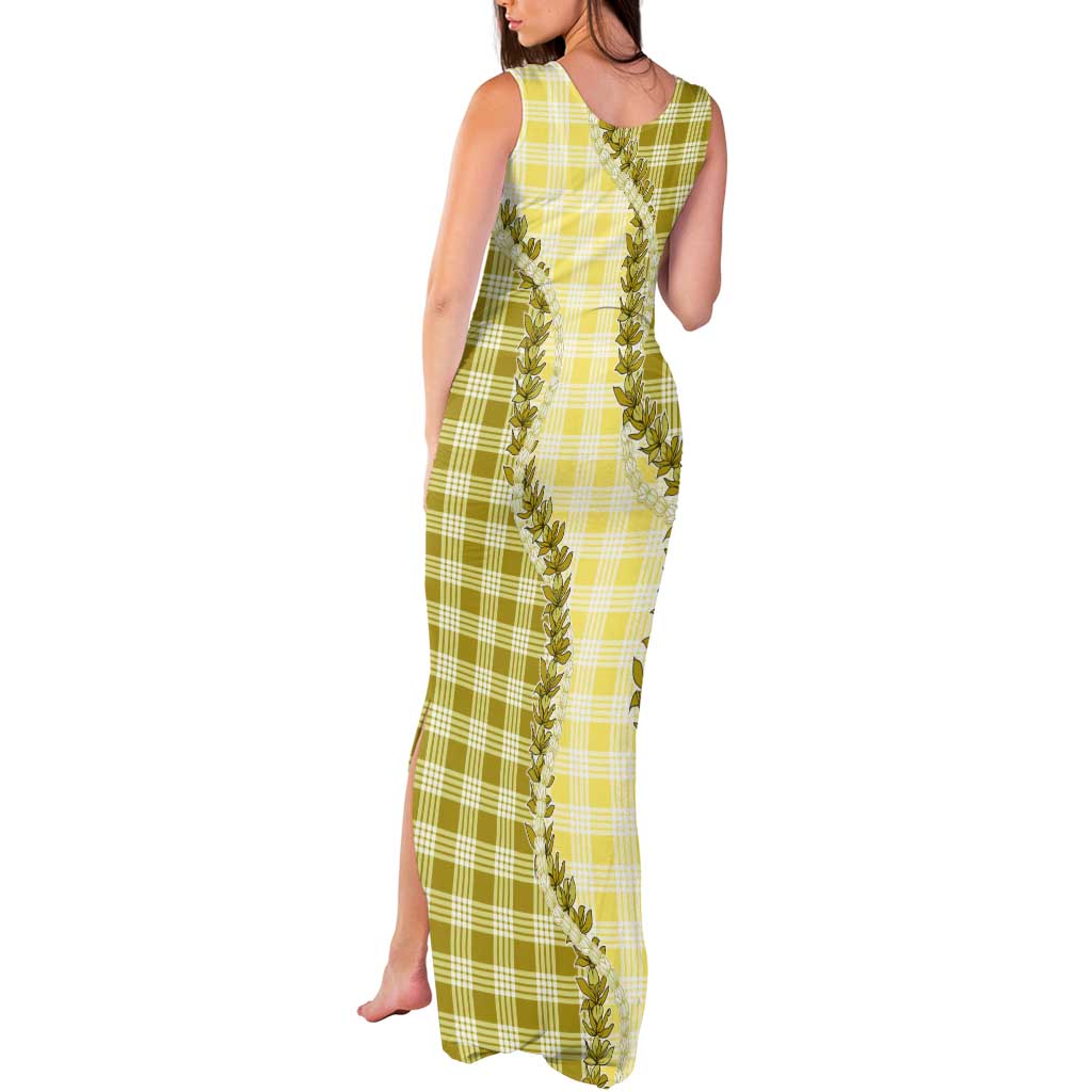 Yellow Hawaii Palaka Tank Maxi Dress Hawaiian Pikake Lei LT05 - Polynesian Pride