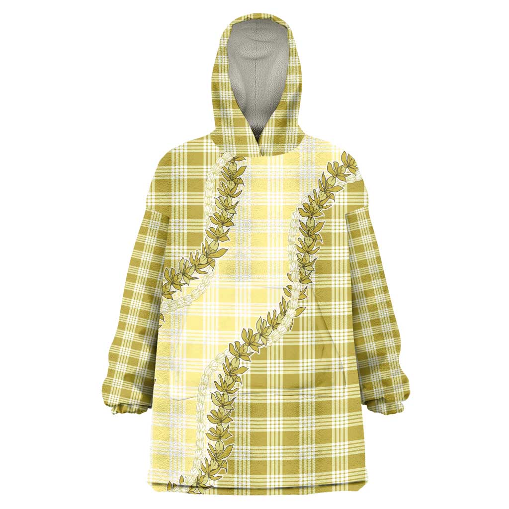 Yellow Hawaii Palaka Wearable Blanket Hoodie Hawaiian Pikake Lei LT05 One Size Yellow - Polynesian Pride
