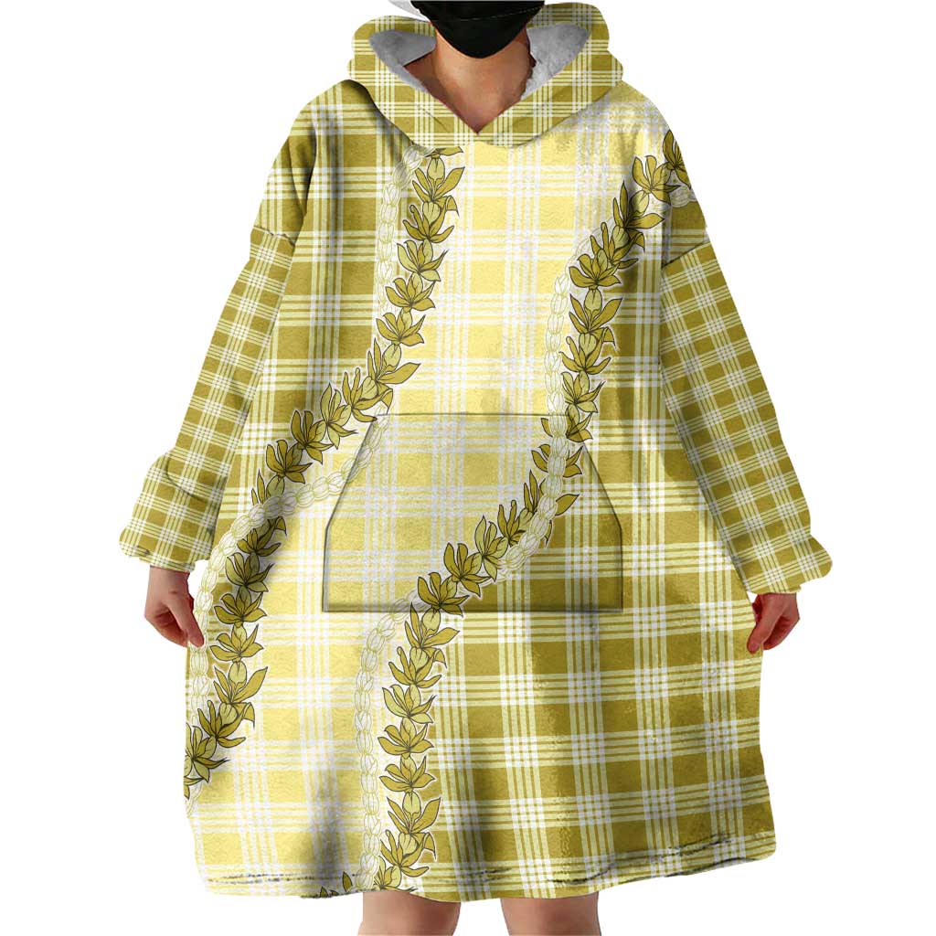 Yellow Hawaii Palaka Wearable Blanket Hoodie Hawaiian Pikake Lei LT05 - Polynesian Pride