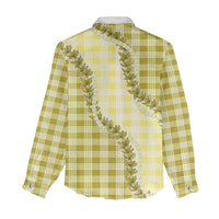 Yellow Hawaii Palaka Women Casual Shirt Hawaiian Pikake Lei