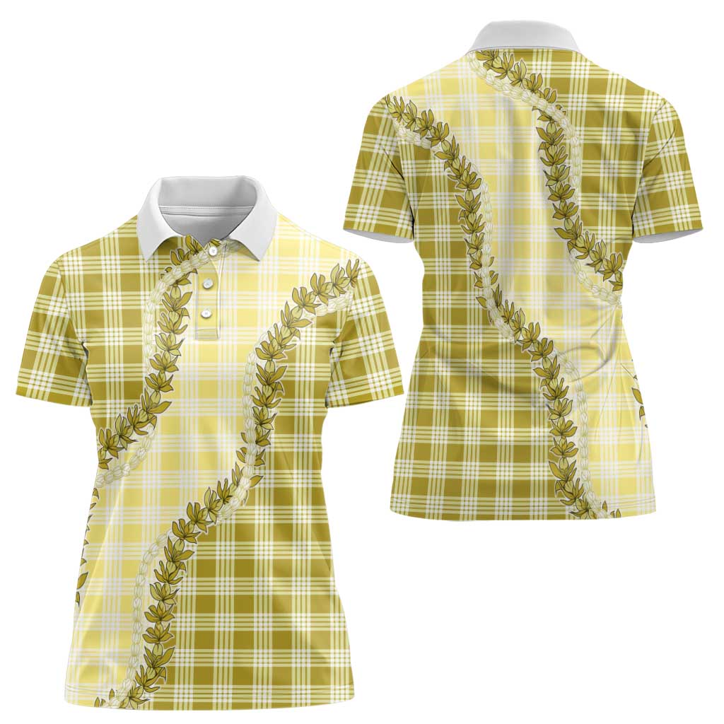 Yellow Hawaii Palaka Women Polo Shirt Hawaiian Pikake Lei LT05 - Polynesian Pride