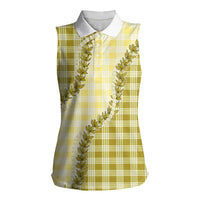 Yellow Hawaii Palaka Women Sleeveless Polo Shirt Hawaiian Pikake Lei LT05 Female Yellow - Polynesian Pride
