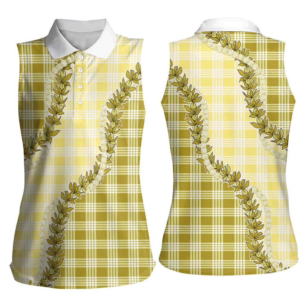 Yellow Hawaii Palaka Women Sleeveless Polo Shirt Hawaiian Pikake Lei LT05 - Polynesian Pride