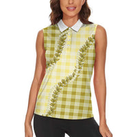 Yellow Hawaii Palaka Women Sleeveless Polo Shirt Hawaiian Pikake Lei LT05 - Polynesian Pride