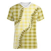 Yellow Hawaii Palaka Women V-Neck T-Shirt Hawaiian Pikake Lei LT05 Female Yellow - Polynesian Pride
