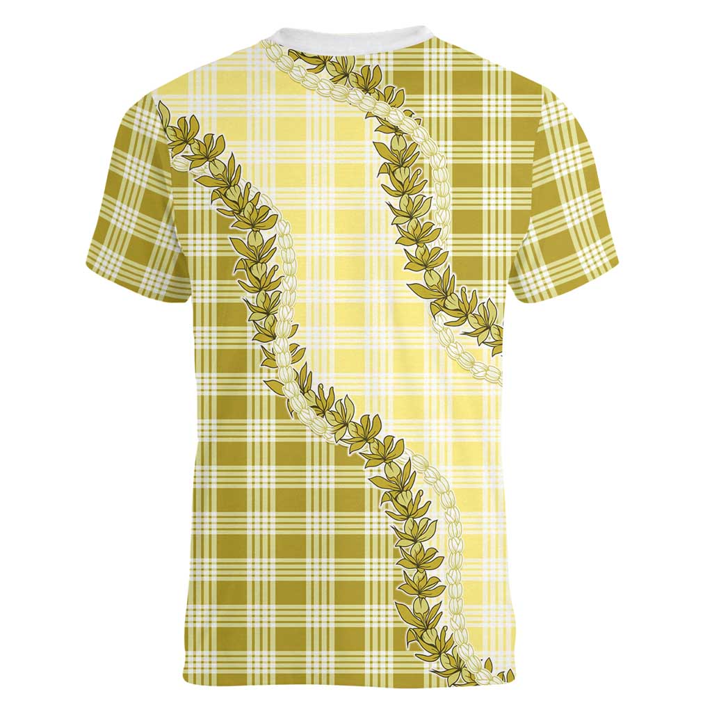 Yellow Hawaii Palaka Women V-Neck T-Shirt Hawaiian Pikake Lei LT05 - Polynesian Pride