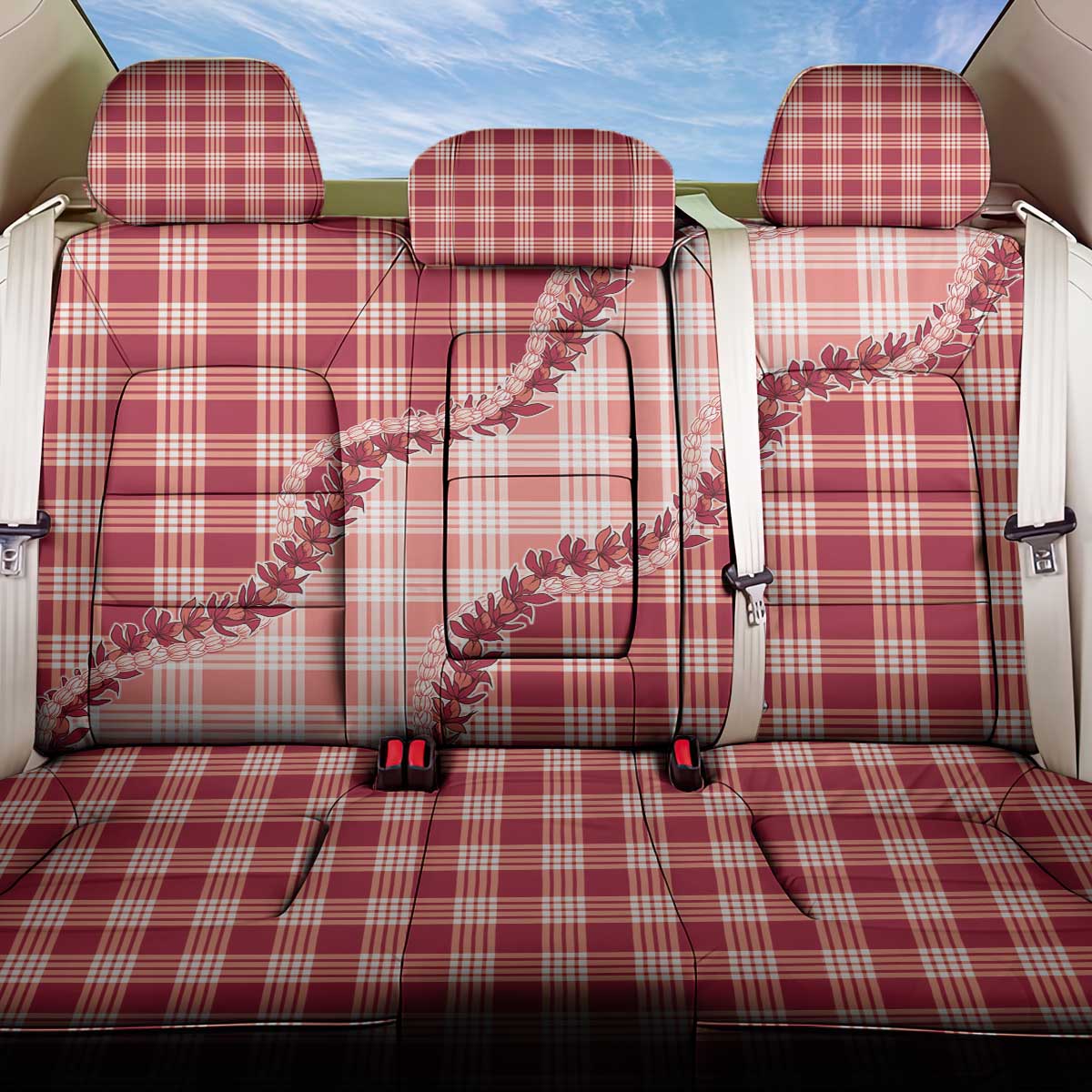 Red Hawaii Palaka Back Car Seat Cover Hawaiian Pikake Lei LT05 One Size Red - Polynesian Pride