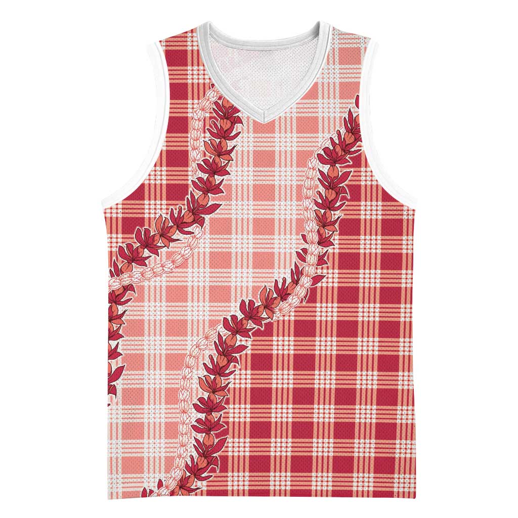 Red Hawaii Palaka Basketball Jersey Hawaiian Pikake Lei LT05 Unisex Red - Polynesian Pride