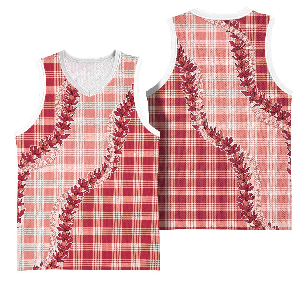 Red Hawaii Palaka Basketball Jersey Hawaiian Pikake Lei LT05 - Polynesian Pride