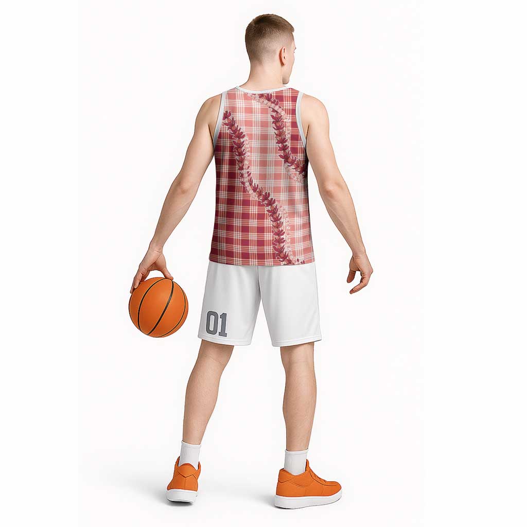 Red Hawaii Palaka Basketball Jersey Hawaiian Pikake Lei LT05 - Polynesian Pride