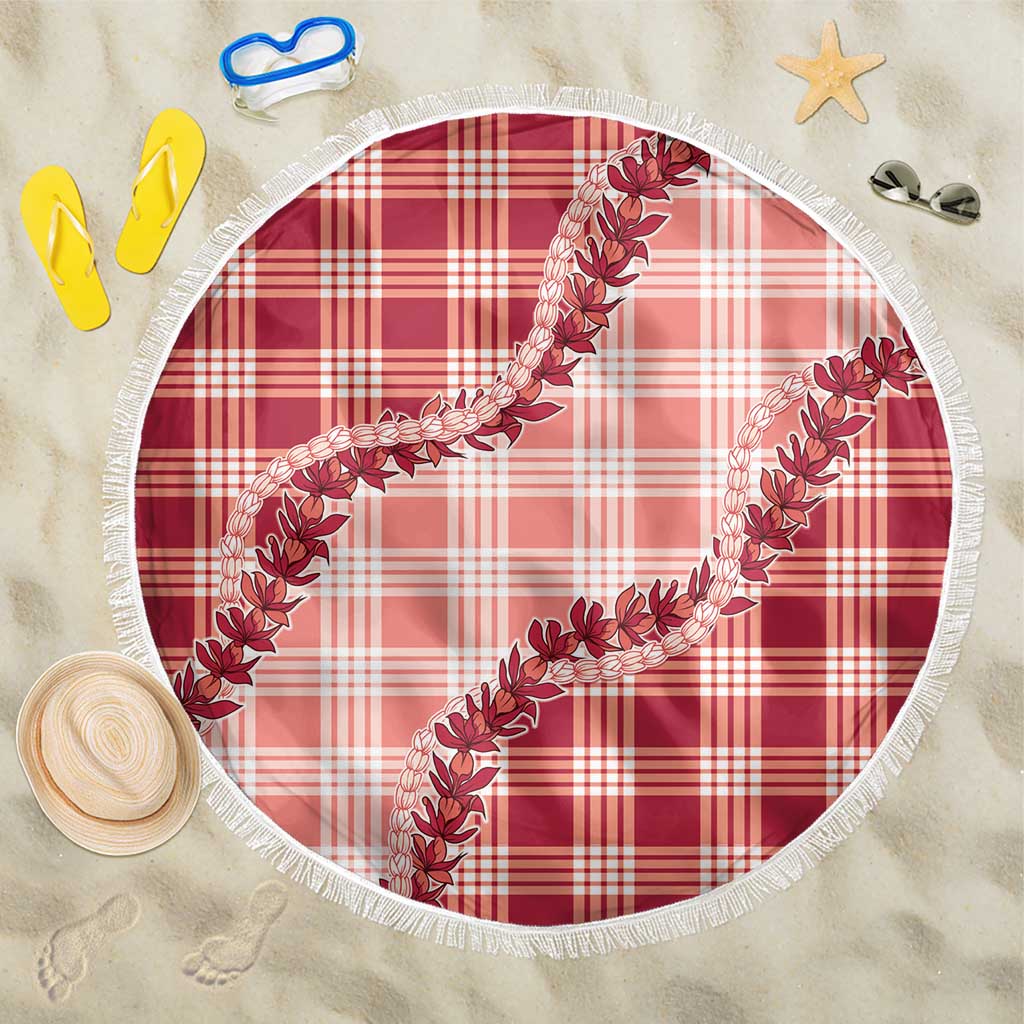 Red Hawaii Palaka Beach Blanket Hawaiian Pikake Lei LT05 One Size 150cm Red - Polynesian Pride