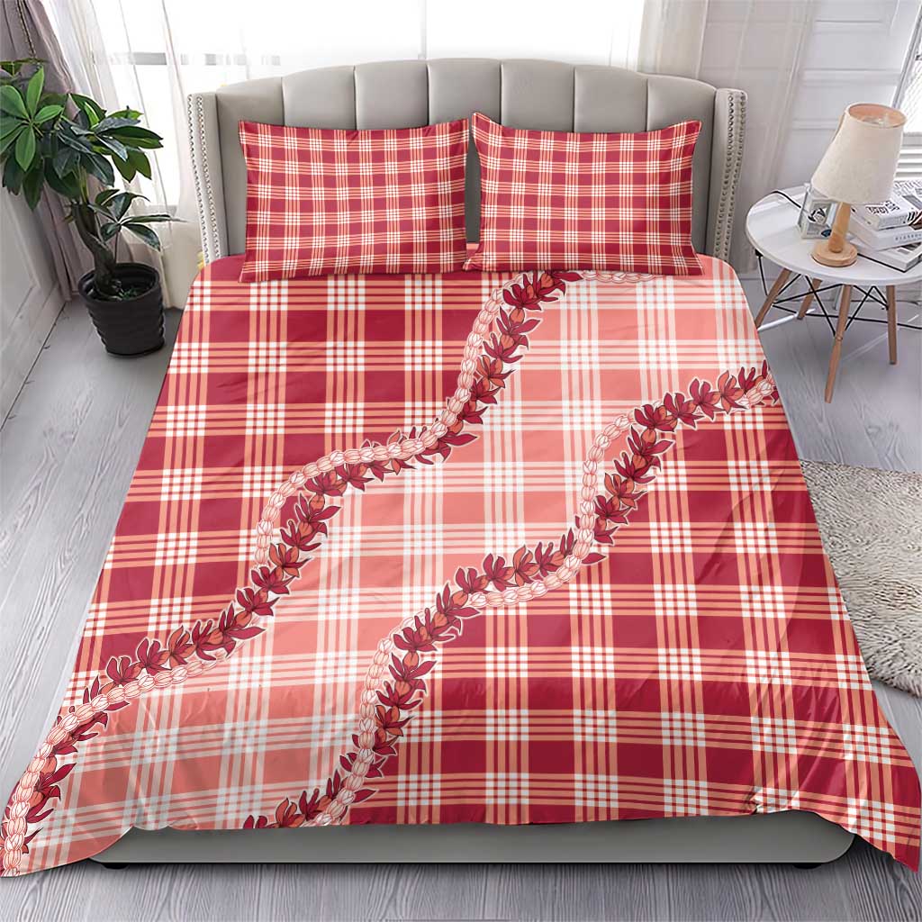 Red Hawaii Palaka Bedding Set Hawaiian Pikake Lei LT05 - Polynesian Pride