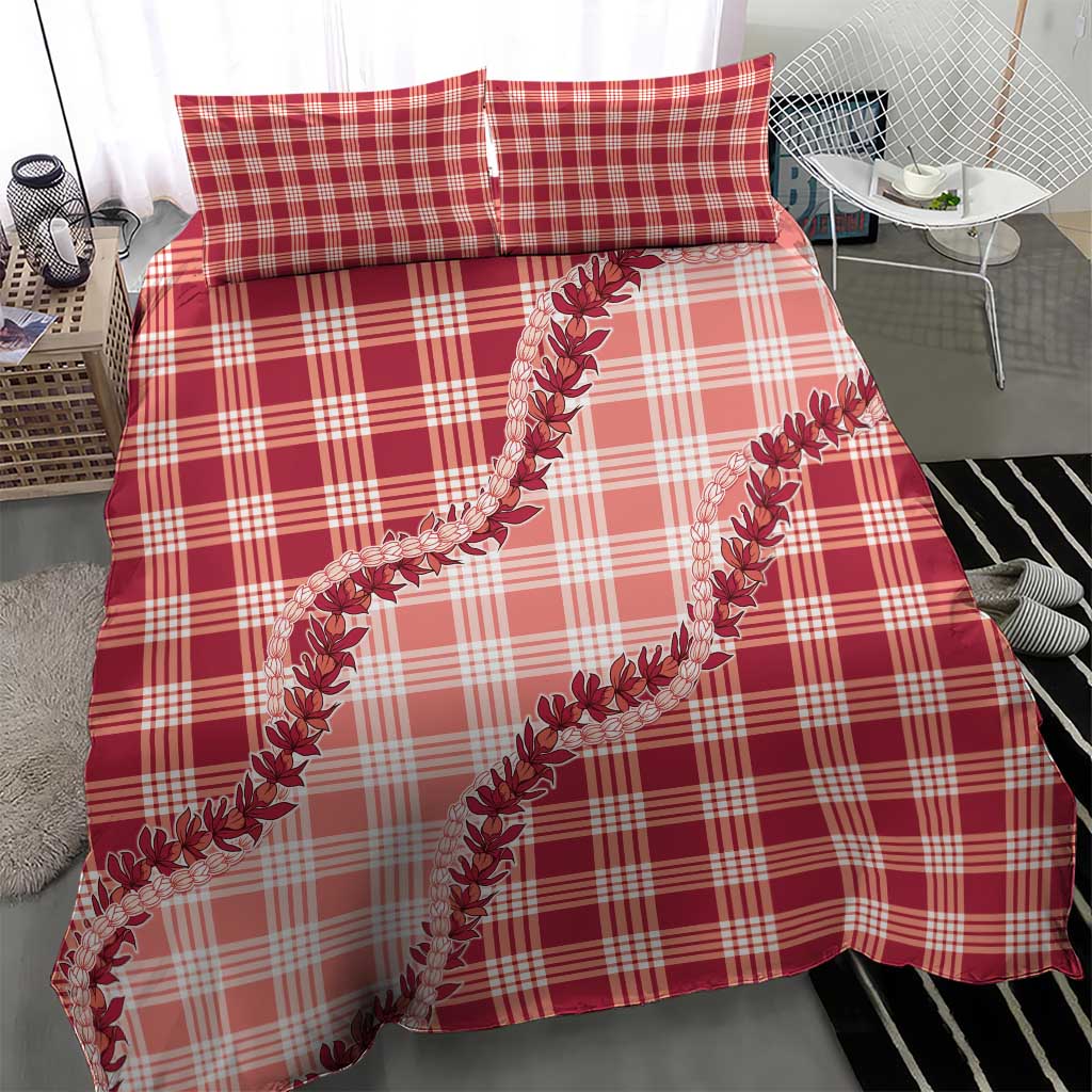 Red Hawaii Palaka Bedding Set Hawaiian Pikake Lei LT05 - Polynesian Pride
