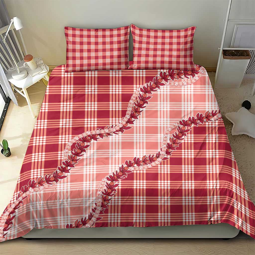 Red Hawaii Palaka Bedding Set Hawaiian Pikake Lei LT05 - Polynesian Pride