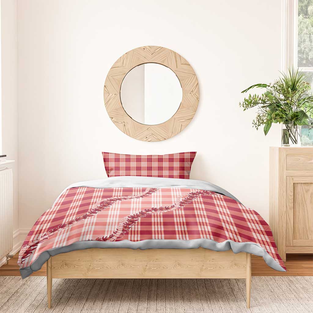Red Hawaii Palaka Bedding Set Hawaiian Pikake Lei LT05 - Polynesian Pride