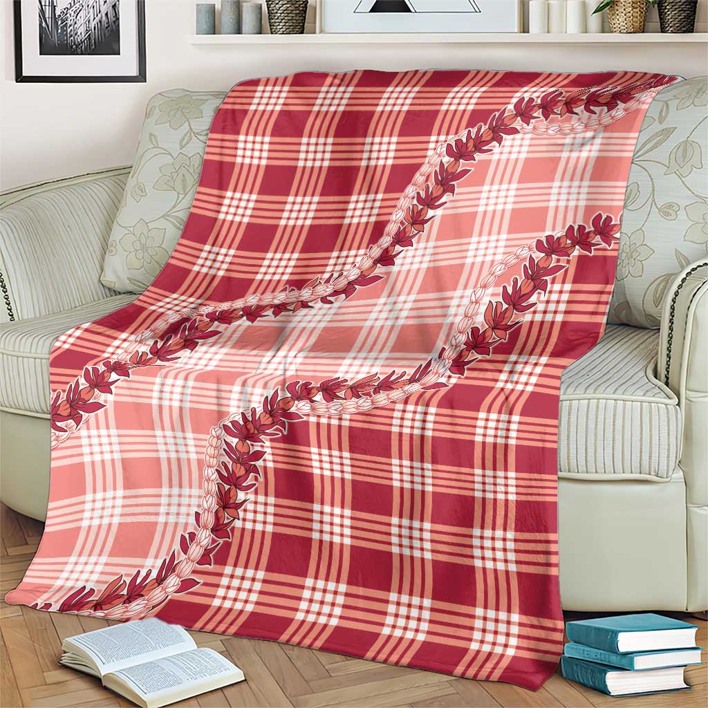 Red Hawaii Palaka Blanket Hawaiian Pikake Lei