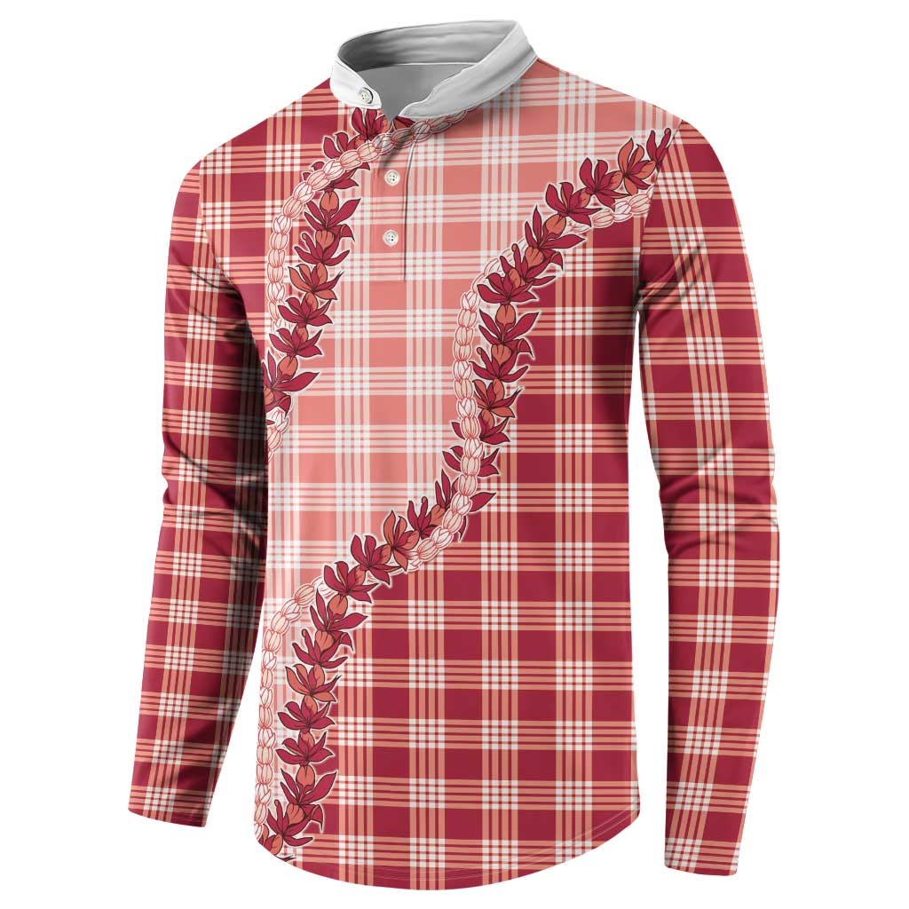 Red Hawaii Palaka Button Sweatshirt Hawaiian Pikake Lei