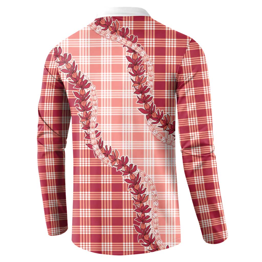 Red Hawaii Palaka Button Sweatshirt Hawaiian Pikake Lei