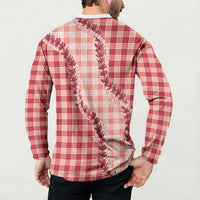 Red Hawaii Palaka Button Sweatshirt Hawaiian Pikake Lei