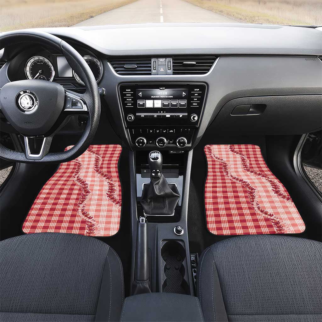 Red Hawaii Palaka Car Mats Hawaiian Pikake Lei LT05 Set 2pcs - Front Red - Polynesian Pride