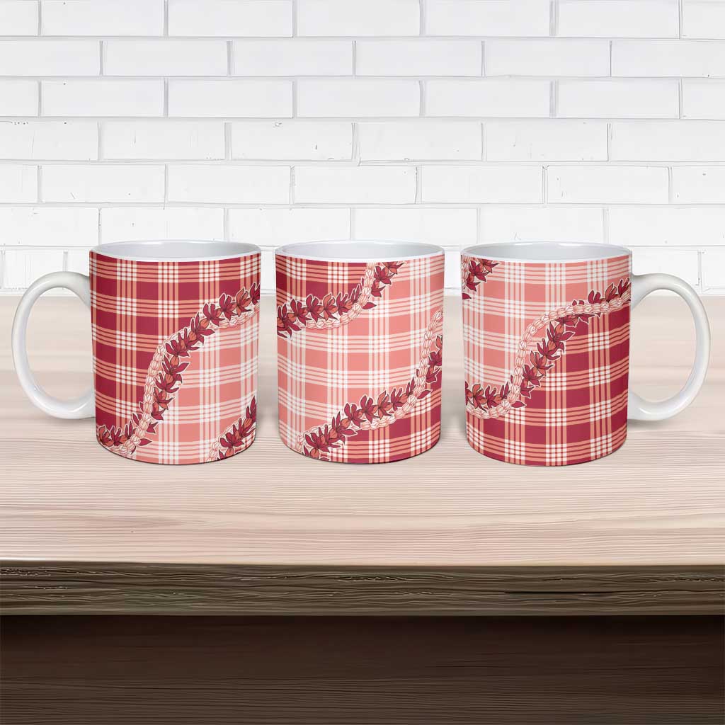 Red Hawaii Palaka Ceramic Mug Hawaiian Pikake Lei LT05 - Polynesian Pride