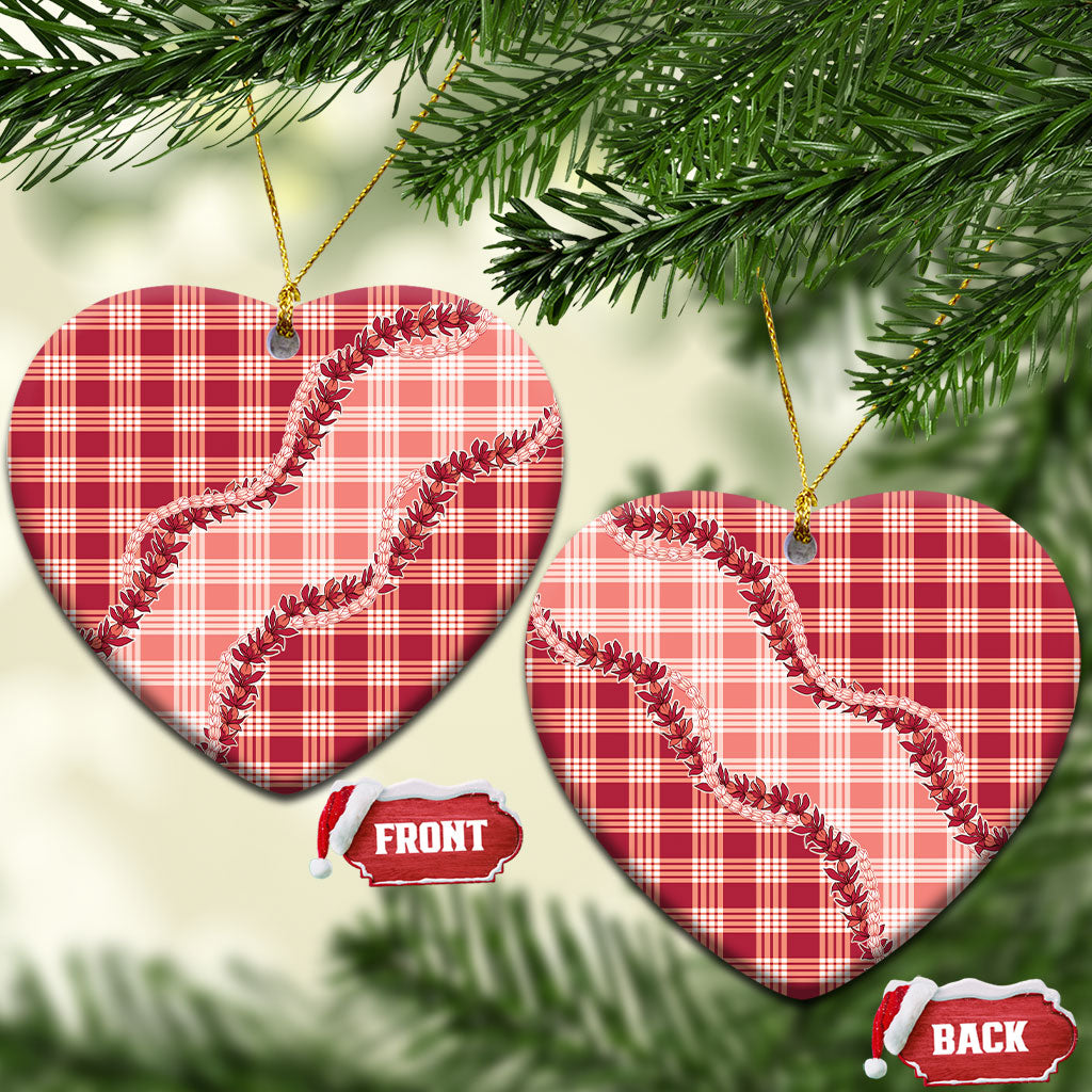 Red Hawaii Palaka Ceramic Ornament Hawaiian Pikake Lei LT05 Heart Red - Polynesian Pride