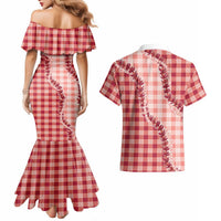 Red Hawaii Palaka Couples Matching Mermaid Dress and Hawaiian Shirt Hawaiian Pikake Lei LT05 - Polynesian Pride