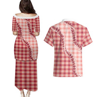 Red Hawaii Palaka Couples Matching Puletasi and Hawaiian Shirt Hawaiian Pikake Lei LT05 - Polynesian Pride