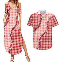 Red Hawaii Palaka Couples Matching Summer Maxi Dress and Hawaiian Shirt Hawaiian Pikake Lei LT05 Red - Polynesian Pride