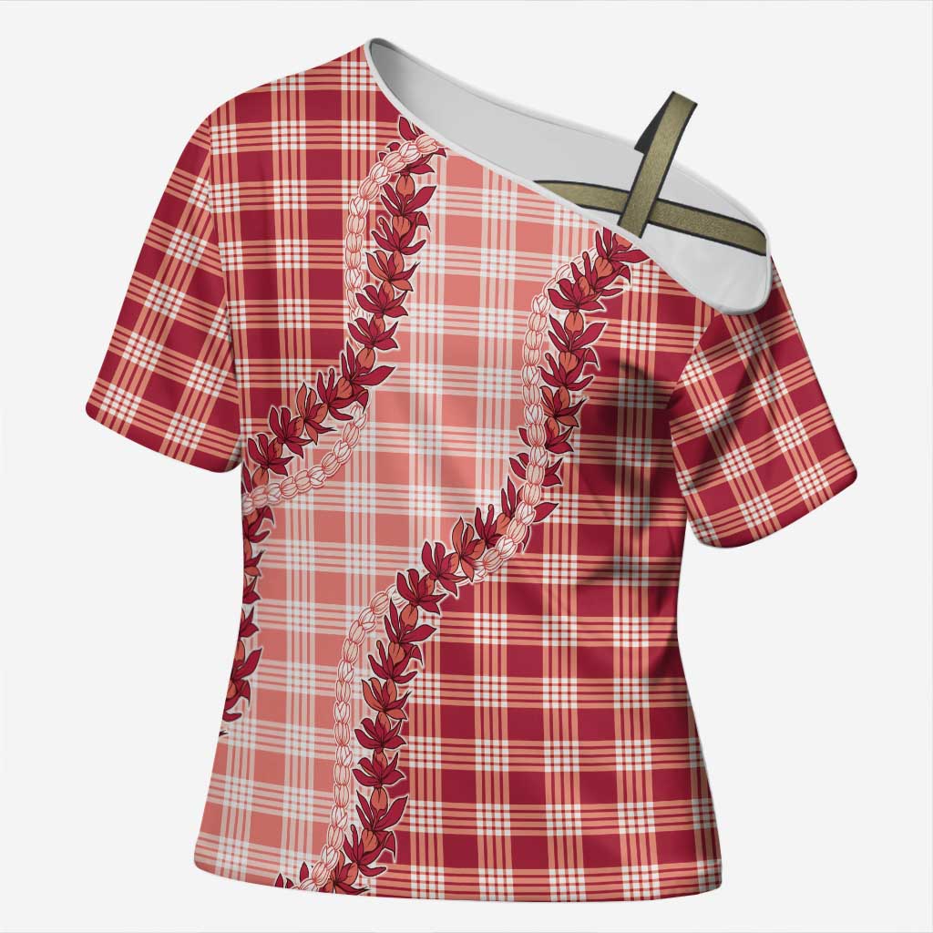 Red Hawaii Palaka Cross Shoulder Shirt Hawaiian Pikake Lei LT05 Female Red - Polynesian Pride