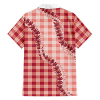 Red Hawaii Palaka Family Matching Off The Shoulder Long Sleeve Dress and Hawaiian Shirt Hawaiian Pikake Lei