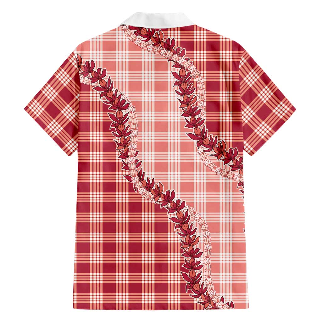 Red Hawaii Palaka Family Matching Off Shoulder Maxi Dress and Hawaiian Shirt Hawaiian Pikake Lei