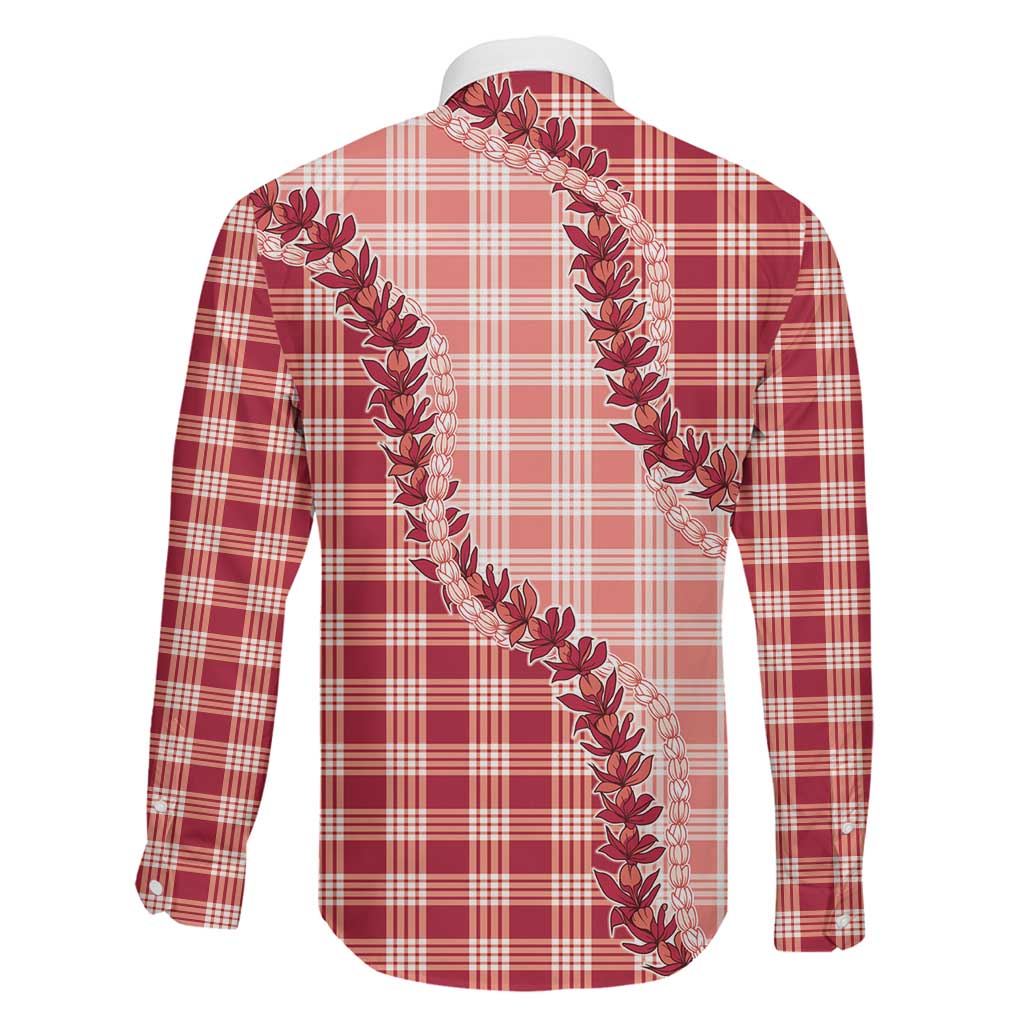 Red Hawaii Palaka Family Matching Off Shoulder Short Dress and Hawaiian Shirt Hawaiian Pikake Lei