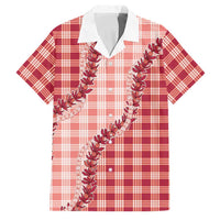 Red Hawaii Palaka Family Matching Short Sleeve Bodycon Dress and Hawaiian Shirt Hawaiian Pikake Lei