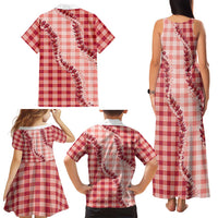 Red Hawaii Palaka Family Matching Tank Maxi Dress and Hawaiian Shirt Hawaiian Pikake Lei