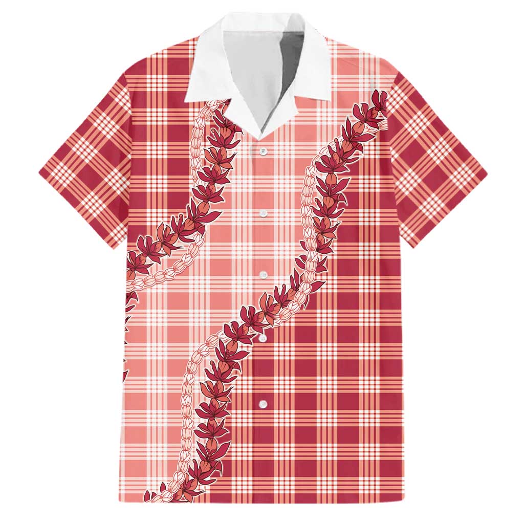 Red Hawaii Palaka Family Matching Tank Maxi Dress and Hawaiian Shirt Hawaiian Pikake Lei
