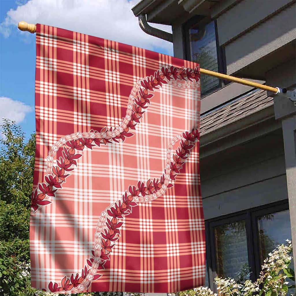 Red Hawaii Palaka Garden Flag Hawaiian Pikake Lei LT05 - Polynesian Pride