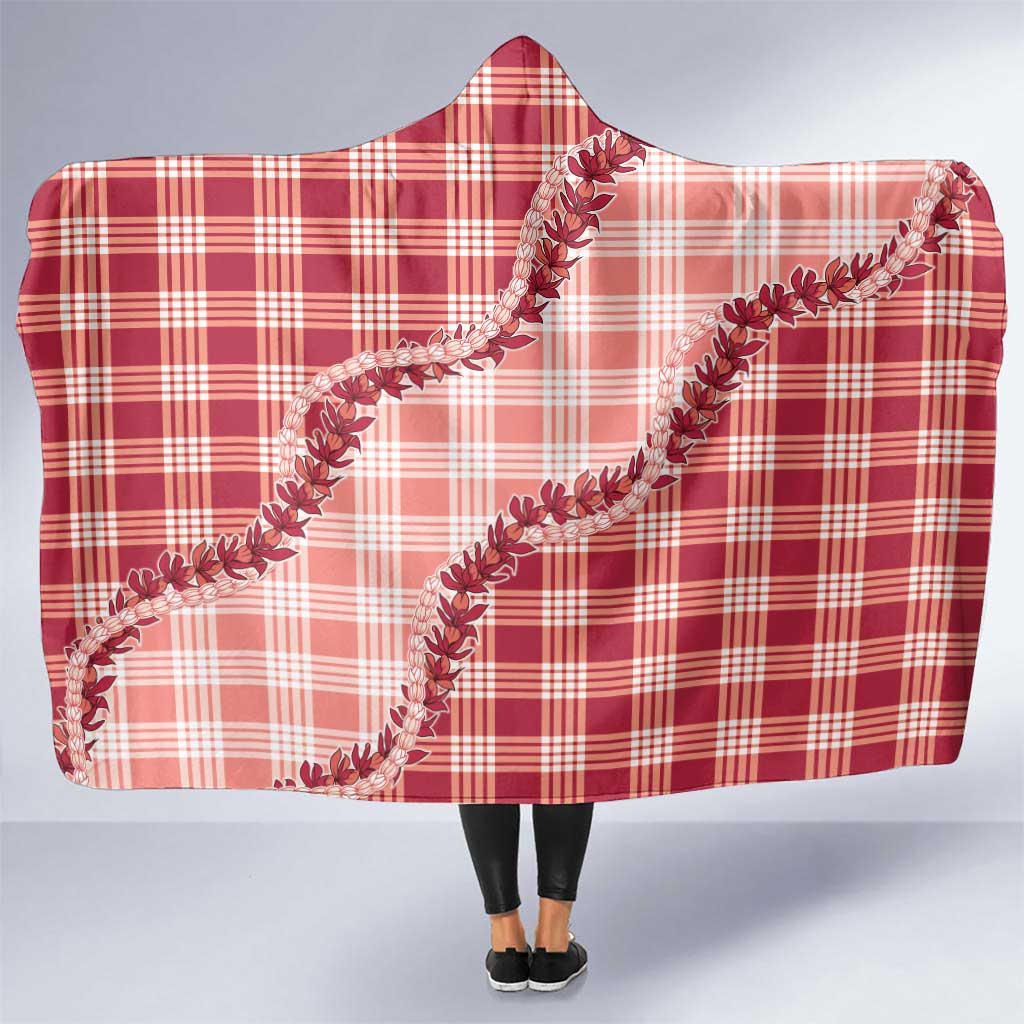 Red Hawaii Palaka Hooded Blanket Hawaiian Pikake Lei LT05 One Size Red - Polynesian Pride