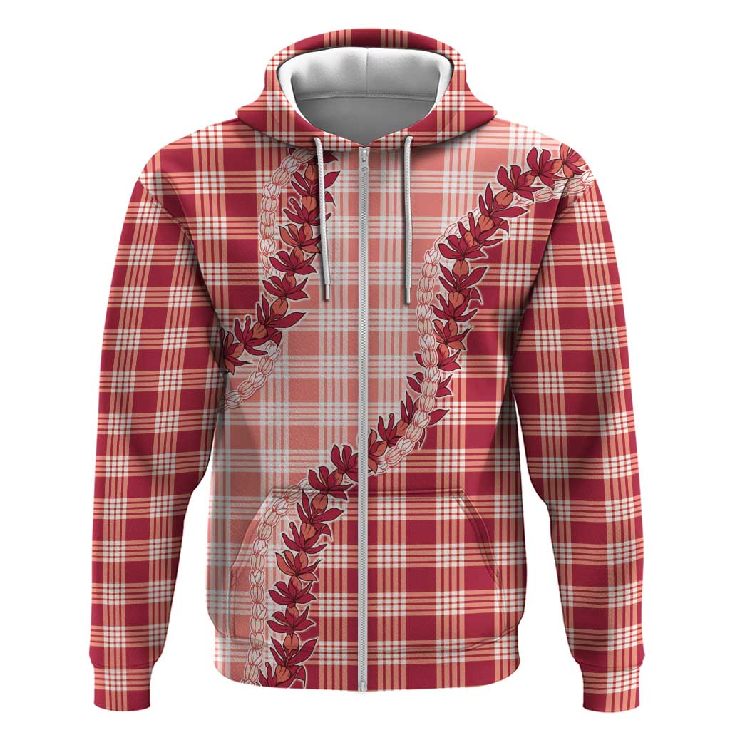 Red Hawaii Palaka Hoodie Hawaiian Pikake Lei LT05 Zip Hoodie Red - Polynesian Pride