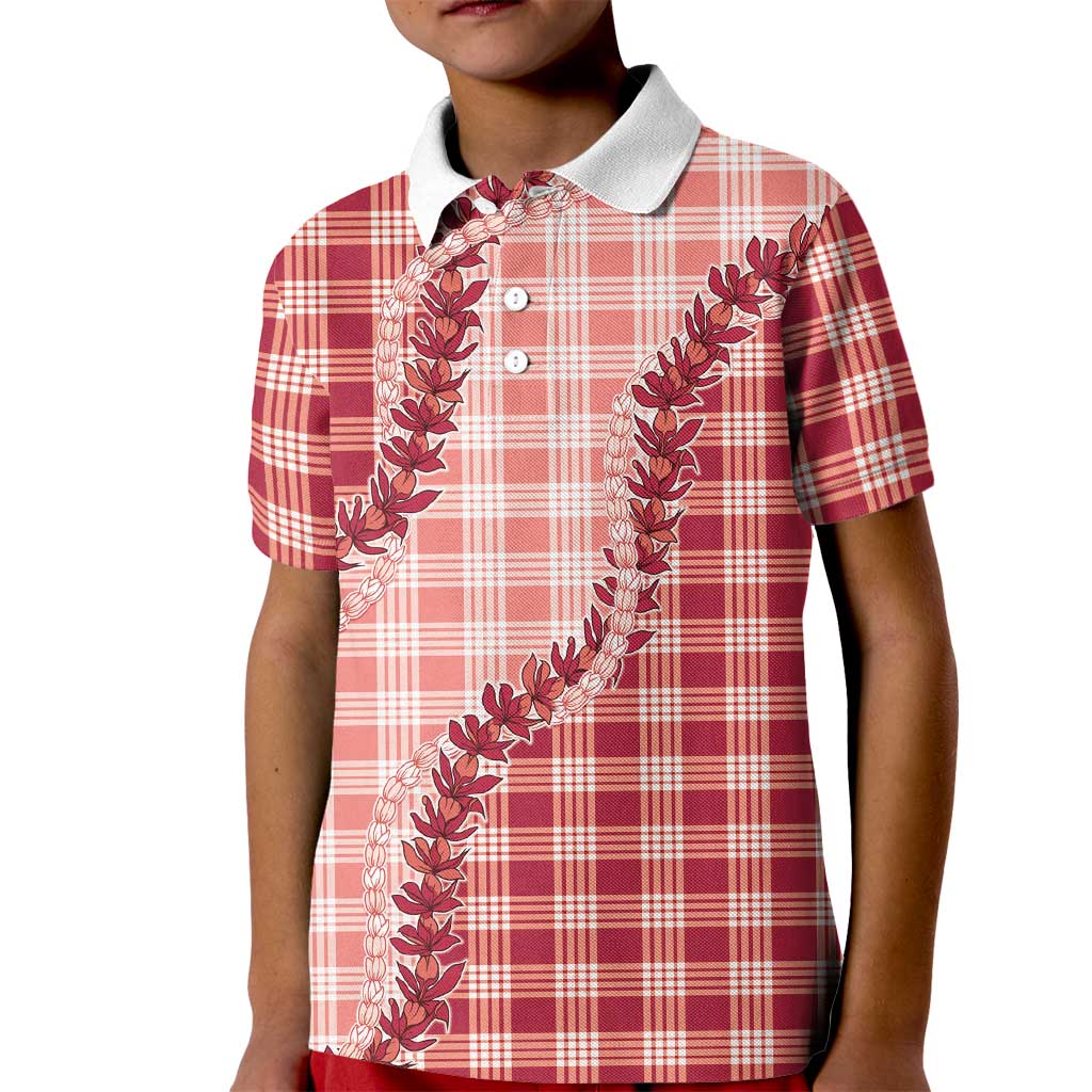 Red Hawaii Palaka Kid Polo Shirt Hawaiian Pikake Lei LT05 Kid Red - Polynesian Pride