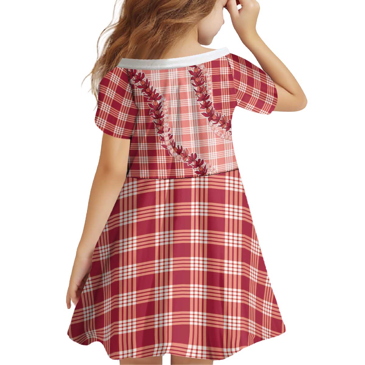 Red Hawaii Palaka Kid Short Sleeve Dress Hawaiian Pikake Lei LT05 - Polynesian Pride