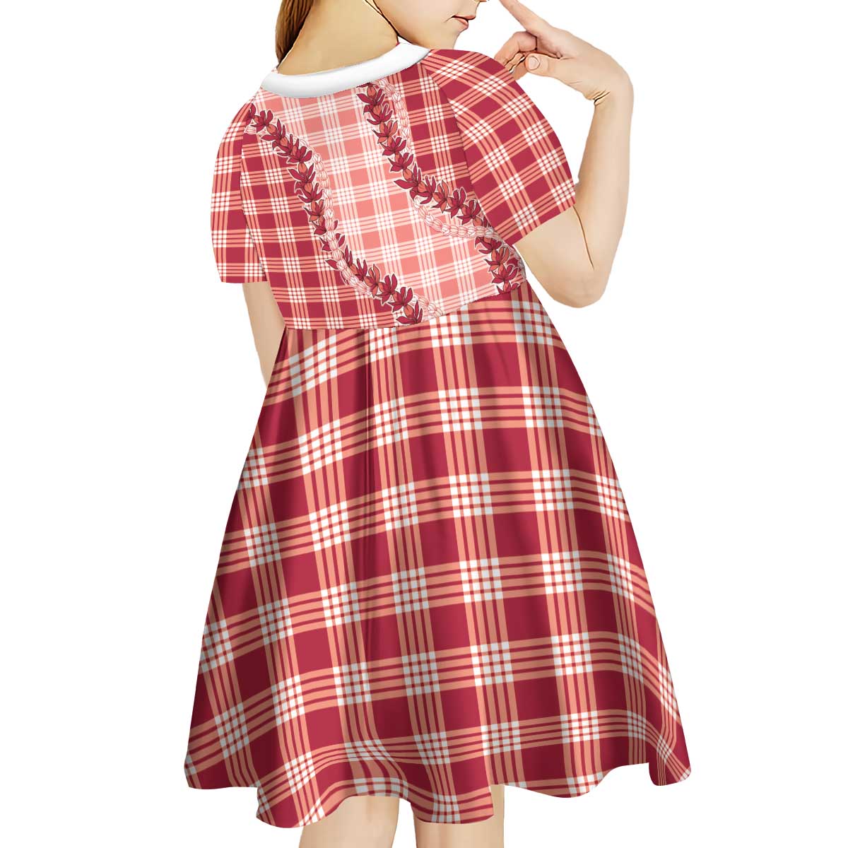 Red Hawaii Palaka Kid Short Sleeve Dress Hawaiian Pikake Lei LT05 - Polynesian Pride