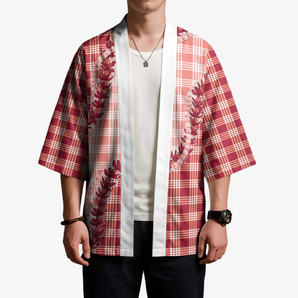 Red Hawaii Palaka Kimono Hawaiian Pikake Lei LT05 - Polynesian Pride