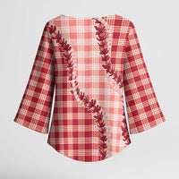 Red Hawaii Palaka Kimono Sleeve Blouse Hawaiian Pikake Lei LT05 - Polynesian Pride